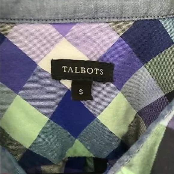 Talbots Purple Green Check Colorful Lightweight Spring Button Up Shirt Sz Small - Picture 2 of 7